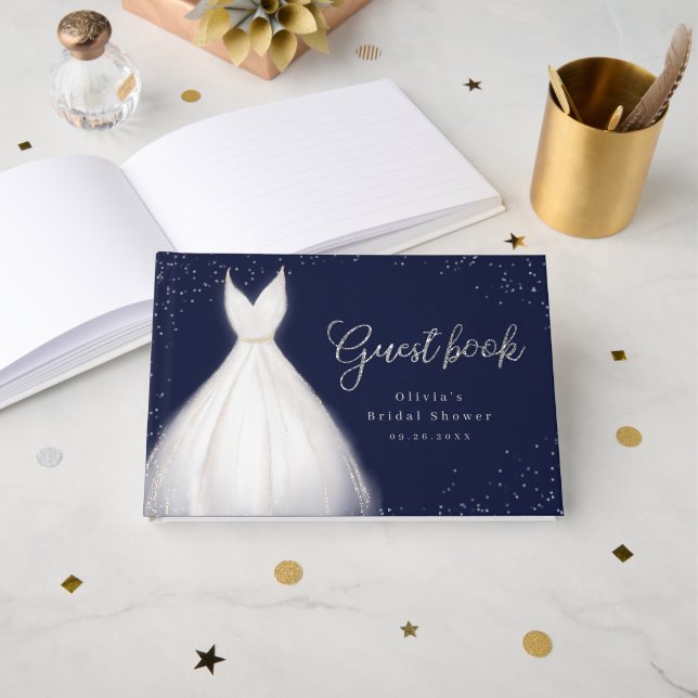 Libro De Visitas Vestido elegante de brillo plateado de la marina B (Anverso Abierto)