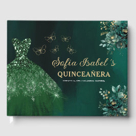 Libro De Visitas Vestido Floral Verde Esmeralda Cumpleaños Quinceañ