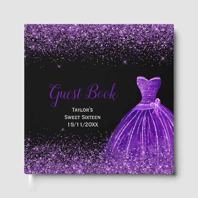 Libro De Visitas Vestido Morado Oscuro Brillo Falso Cumpleaños Dulc (Anverso)