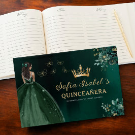 Libro De Visitas Vestido verde esmeralda floral Cumpleaños Quincean