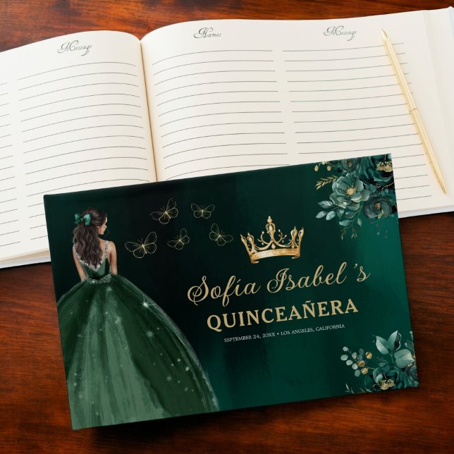 Libro De Visitas Vestido verde esmeralda floral Cumpleaños Quincean (Subido por el creador)