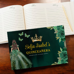 Libro De Visitas Vestido verde esmeralda floral Cumpleaños Quincean
