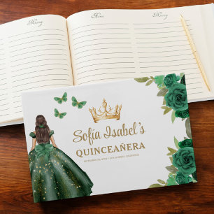Libro De Visitas Vestido verde esmeralda floral Cumpleaños Quincean