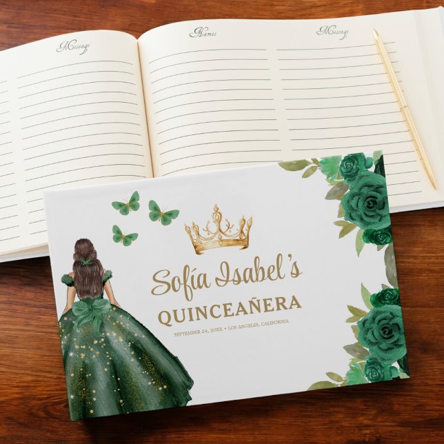 Libro De Visitas Vestido verde esmeralda floral Cumpleaños Quincean (Subido por el creador)