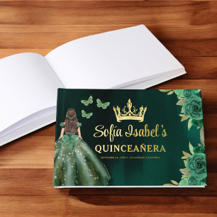 Libro De Visitas Vestido verde esmeralda floral Cumpleaños Quincean