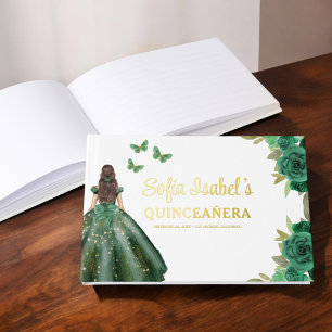 Libro De Visitas Vestido verde esmeralda floral Cumpleaños Quincean