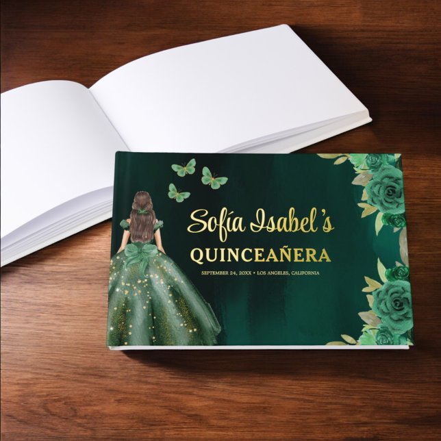 Libro De Visitas Vestido verde esmeralda floral Cumpleaños Quincean (Subido por el creador)