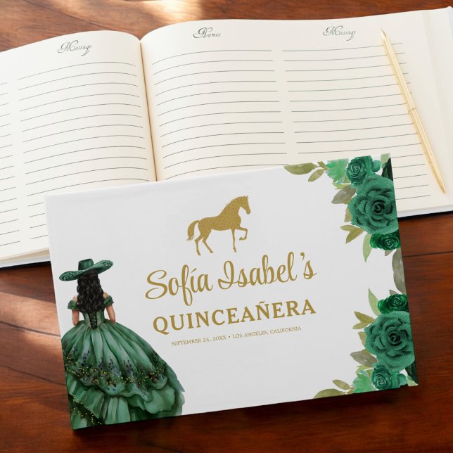 Libro De Visitas Vestido verde esmeralda floral Cumpleaños Quincean (Subido por el creador)