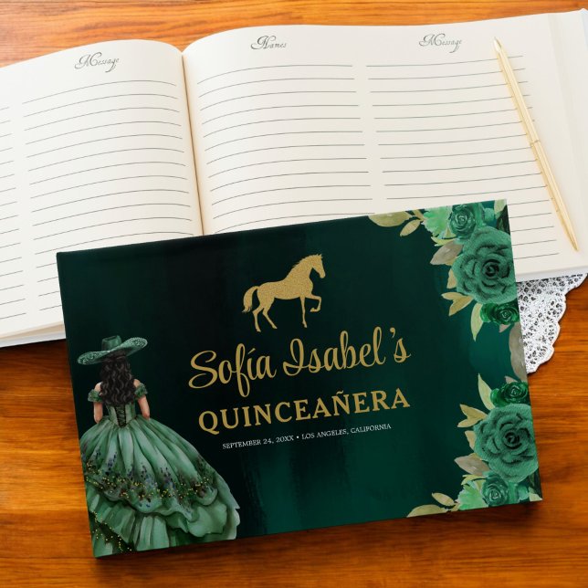 Libro De Visitas Vestido verde esmeralda floral Cumpleaños Quincean (Subido por el creador)