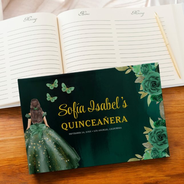 Libro De Visitas Vestido verde esmeralda floral Cumpleaños Quincean (Subido por el creador)