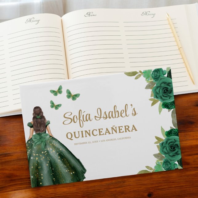 Libro De Visitas Vestido verde esmeralda floral Cumpleaños Quincean (Subido por el creador)