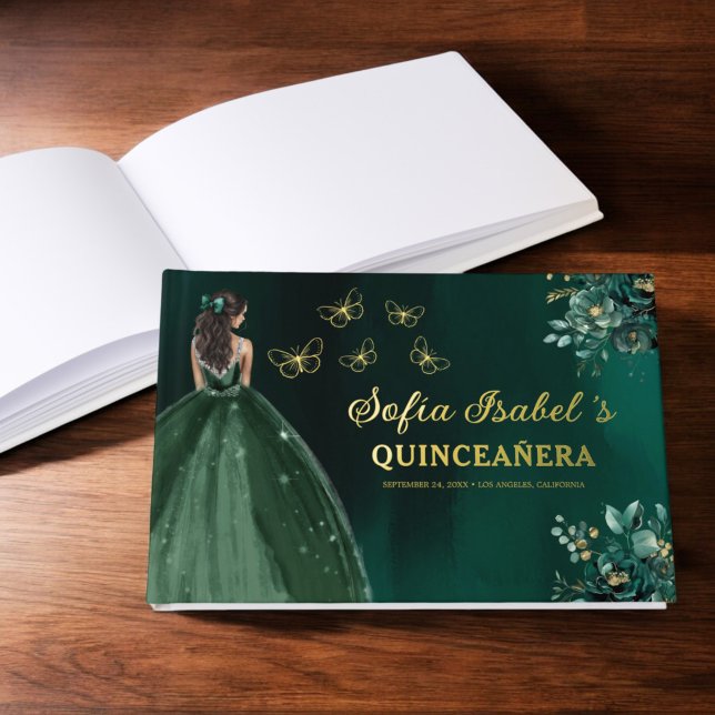 Libro De Visitas Vestido verde esmeralda floral Cumpleaños Quincean (Subido por el creador)