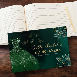 Libro De Visitas Vestido verde esmeralda floral Cumpleaños Quincean