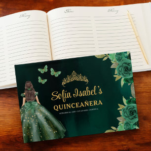 Libro De Visitas Vestido verde esmeralda floral Cumpleaños Quincean