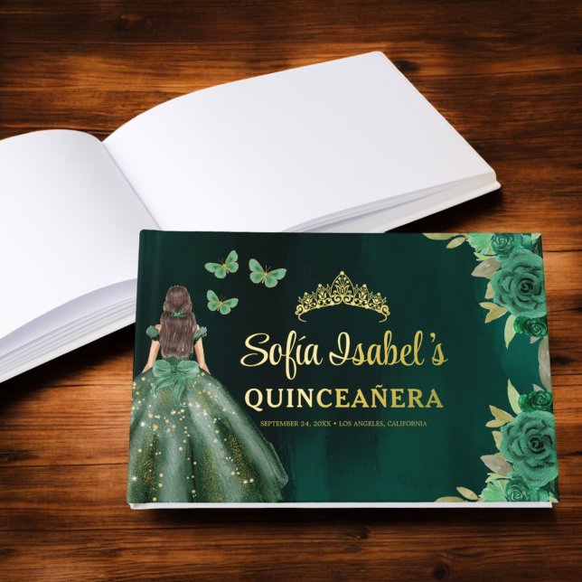 Libro De Visitas Vestido verde esmeralda floral Cumpleaños Quincean (Subido por el creador)