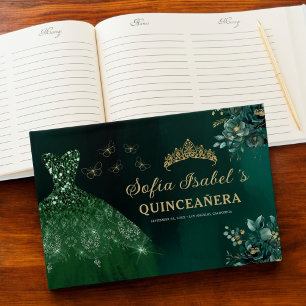 Libro De Visitas Vestido verde esmeralda floral cumpleaños Quincean