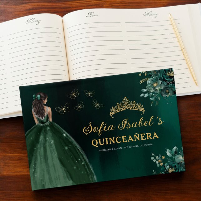 Libro De Visitas Vestido verde esmeralda floral Cumpleaños Quincean (Subido por el creador)