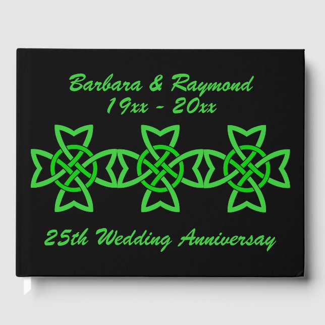 Libro De Visitas Vibrante aniversario Green Irish Celtic Knots negr (Anverso)