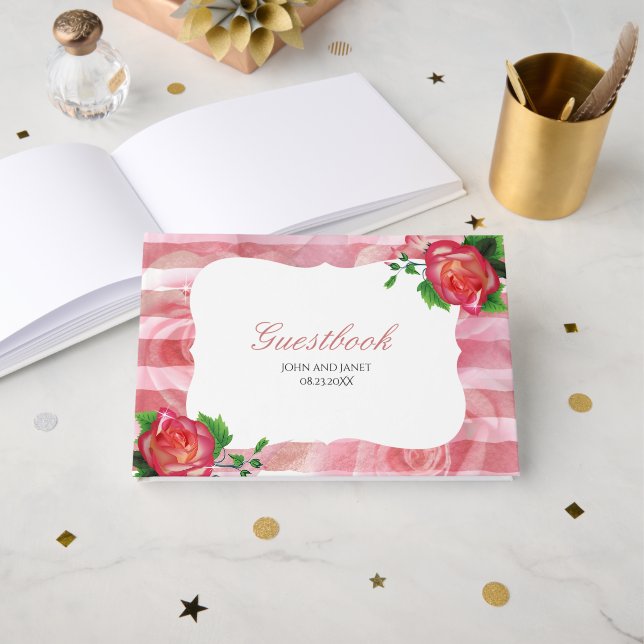 Libro De Visitas Victorian Dusty Rosa Boda Floral (Anverso Abierto)