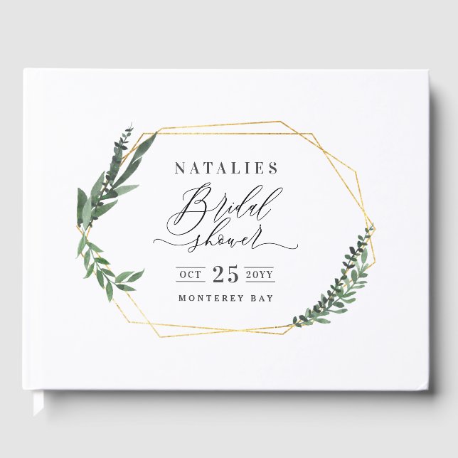 Libro De Visitas vinos de shower floral elegante de acuarela verde  (Anverso)