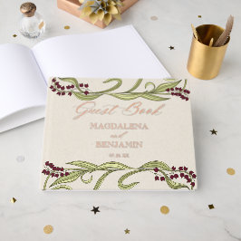 Libro De Visitas Vintage Art Nouveau Burgundy Green Flowers Wedding