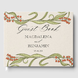 Libro De Visitas Vintage Art Nouveau Orange Green Flowers Wedding