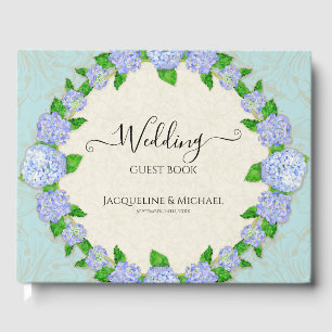 Libro De Visitas Vintage Blue Hydrangea Aqua Elegant Damask