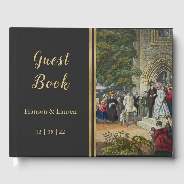 Libro De Visitas Vintage Bride and Groom Art (Anverso)