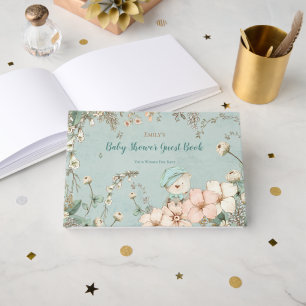 Libro De Visitas Vintage Cute Bear Florals Wire Para Baby Shower