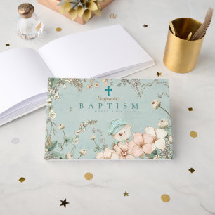 Libro De Visitas Vintage Cute Bear Flores de Oso Verde Baptismo Beb