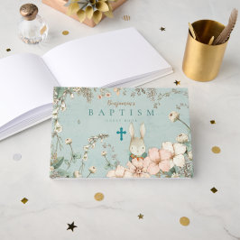 Libro De Visitas Vintage Cute Bunny Florals Greeneration Baby Bapti