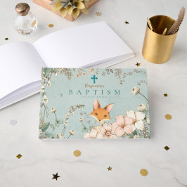 Libro De Visitas Vintage Cute Fox Florals Verdor Baptismo Bebé