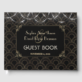 Libro De Visitas Vintage Gold Art Deco Fleur-de-lis Boda