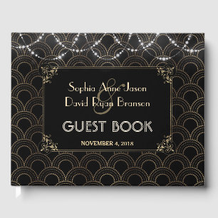 Libro De Visitas Vintage Gold Art Deco Fleur-de-lis Boda