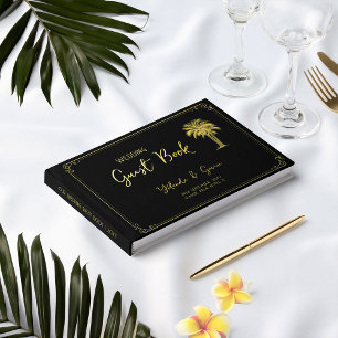 Libro De Visitas Vintage Palm Tree Black and Gold Art Deco