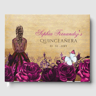 Libro De Visitas Vintage Princesa Rosa Mariposa Quinceañera   