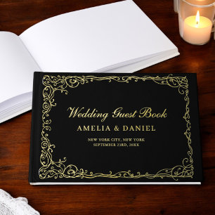 Libro De Visitas Vintage victoriana Floral Black Gold Boda