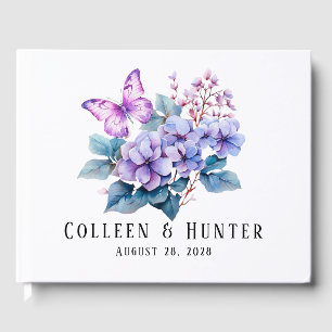 Libro De Visitas Violet Hydrangea Boda de mariposa floral