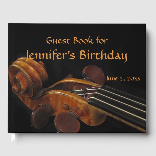 Libro De Visitas Violin Scroll Birthday Party Guest Book (Anverso)