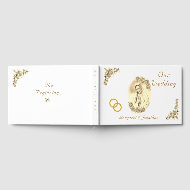 Libro De Visitas Virgin Mary Católica Sepia Boda (Lleno)