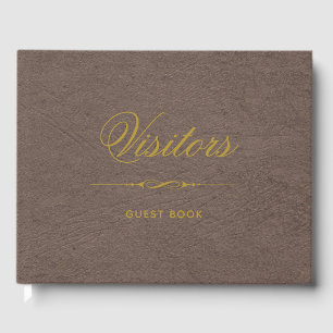 Libro De Visitas Visitantes Cuero Falso Elegante y Dorado