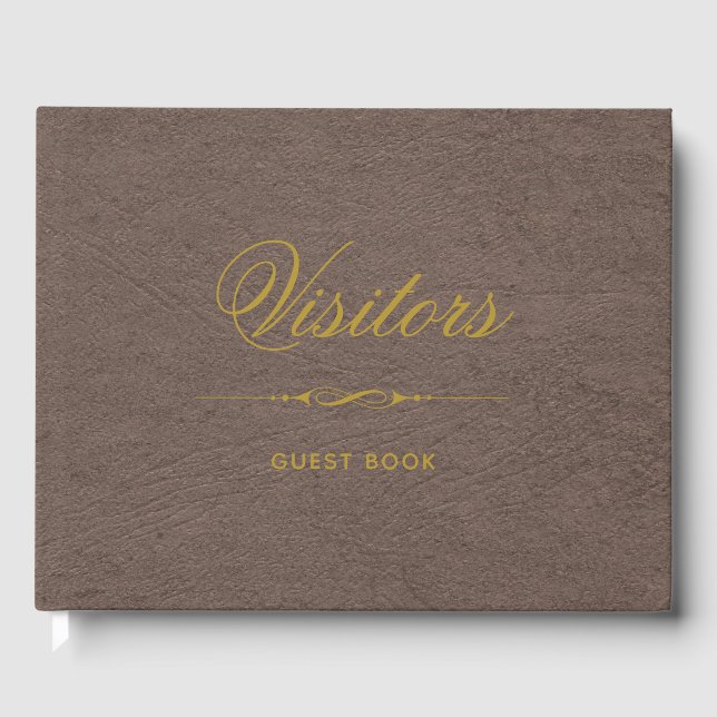 Libro De Visitas Visitantes Cuero Falso Elegante y Dorado (Anverso)