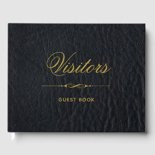Libro De Visitas Visitantes Faux Black Leather Elegant Book