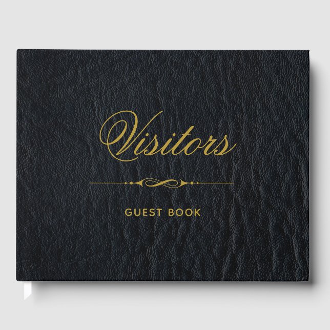 Libro De Visitas Visitantes Faux Black Leather Elegant Book (Anverso)