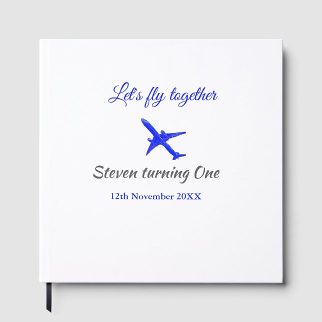 Libro De Visitas Volemos juntos el primer avión de cumpleaños azul  (Anverso)