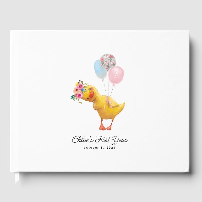 Libro De Visitas Waddle it be Floral Duck, Baby Shower Guest Book (Anverso)