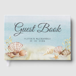 Libro De Visitas Watercolor Beach Ocean Shells Boda