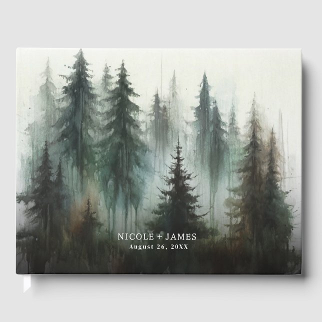 Libro De Visitas Watercolor Bears Rústico Wilderness Boda (Anverso)