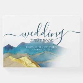 Libro De Visitas Watercolor Blue Golden Mountain Boda Guest Book
