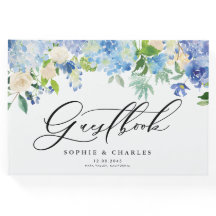 Watercolor Blue Hydrangeas Boda Guest Book